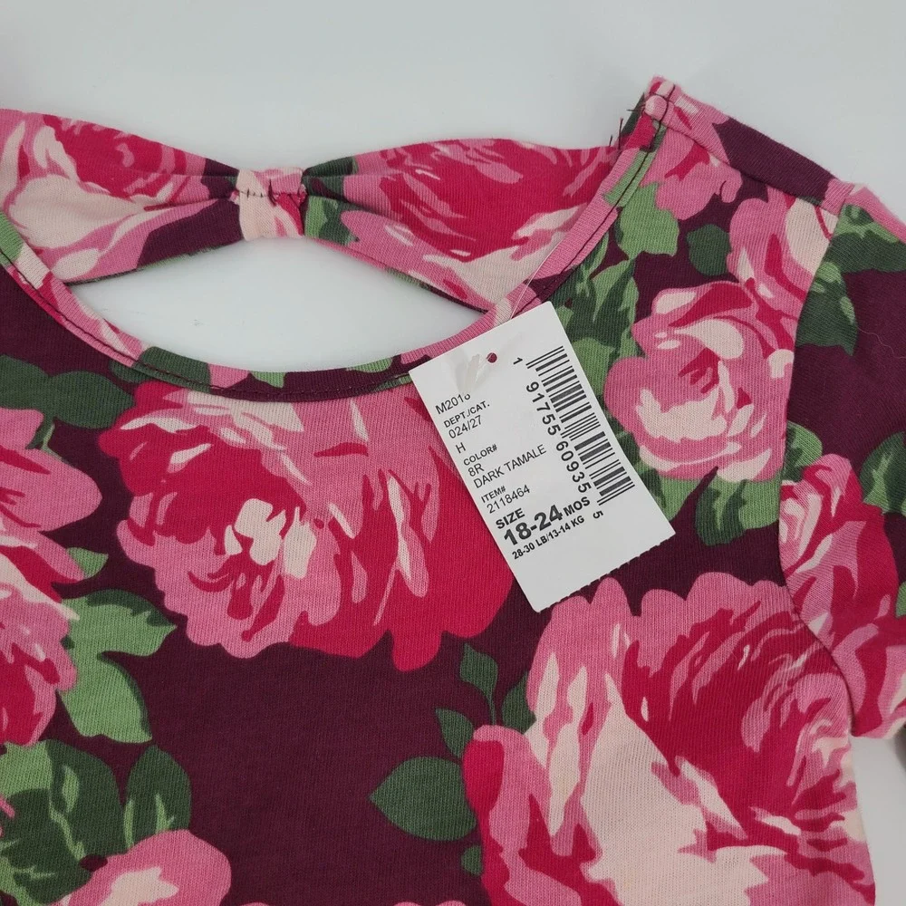 The Children's Place NWT Floral Bow Back Fit and Flare Jersey Dress 18-24M